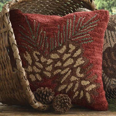 Pinecone Hooked Pillow Polyester Fill 18